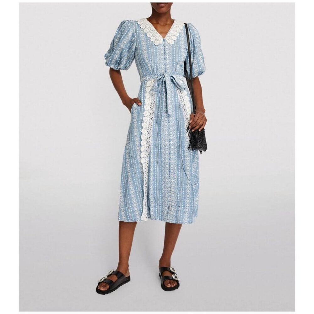 NWT Maje Raviana Lace Trim Midi Dress Size 36